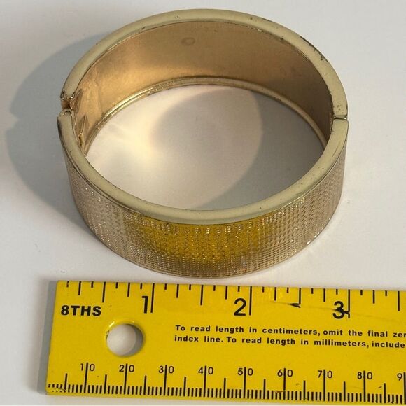 Gold Tone Textured Hinged Bangle Cuff Bracelet - Picture 5 of 6